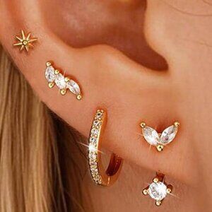 4 Pairs 14K Gold Plated Stud Earrings for Women, Hypoallergenic Cartilage Set